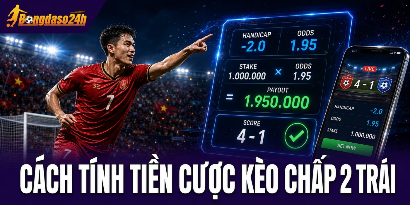 Cách tính tiền cược kèo chấp 2 trái