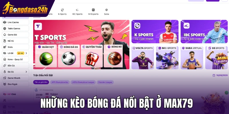 Những kèo bóng đá nổi bật ở Max79