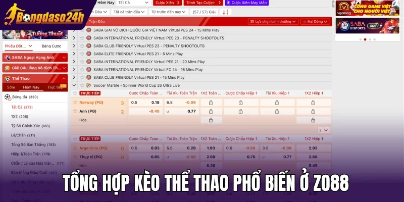 Tổng hợp kèo thể thao phổ biến ở Zo88